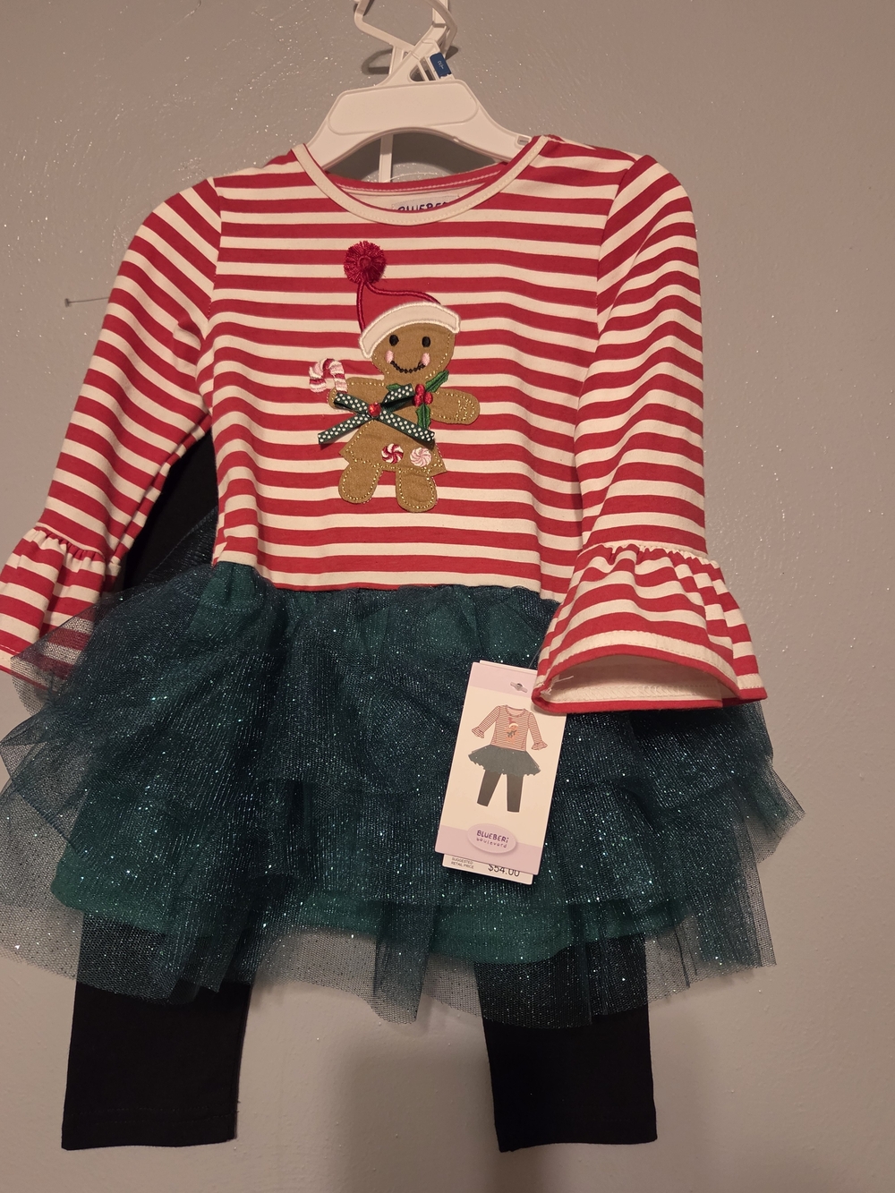 Blueberi Boulevard Red & Green Striped Gingerbread Tulle Outfit